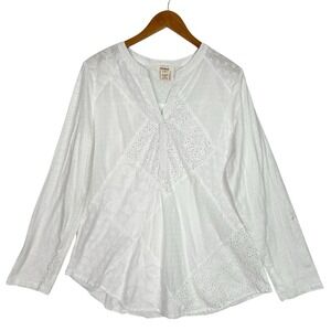 Sundance White Eyelet Blouse Womens Patchwork Boho Cottage Cotton Top